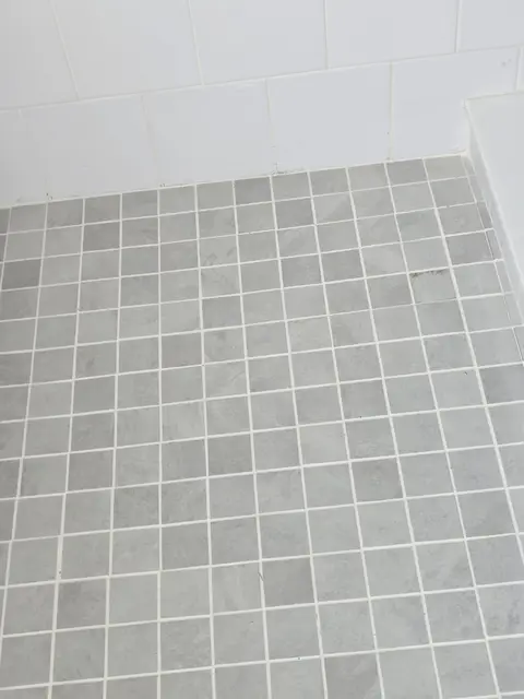 Gray mosaic shower floor layout, real Bellagio Tile & Flooring work photo 50